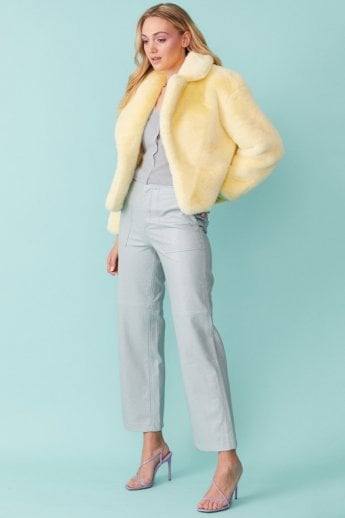 JAYLEY Yellow Faux Fur Cropped Coat