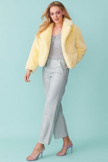 JAYLEY Yellow Faux Fur Cropped Coat