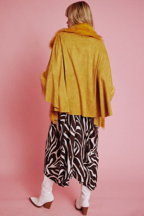 JAYLEY Yellow Faux Fur Faux Suede Cape