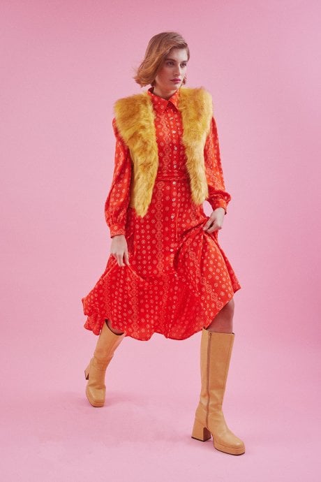 JAYLEY Yellow Faux Fur Faux Suede Gilet | Waistcoat