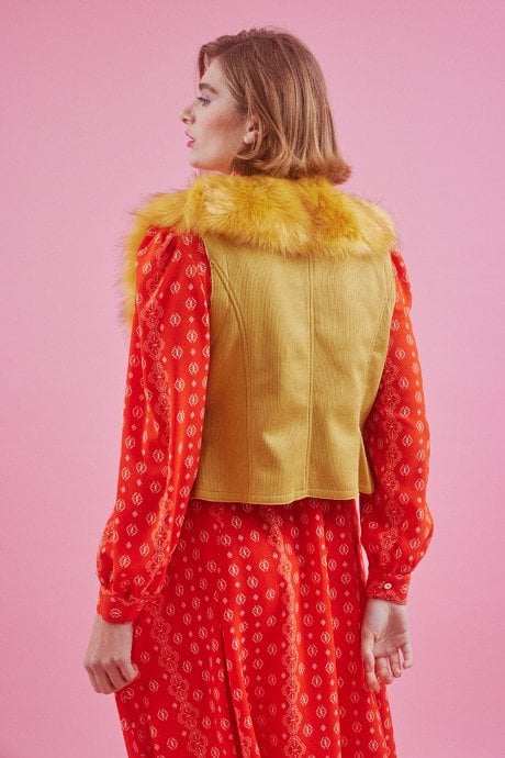 JAYLEY Yellow Faux Fur Faux Suede Gilet | Waistcoat