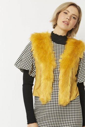 JAYLEY Yellow Faux Fur Faux Suede Gilet | Waistcoat