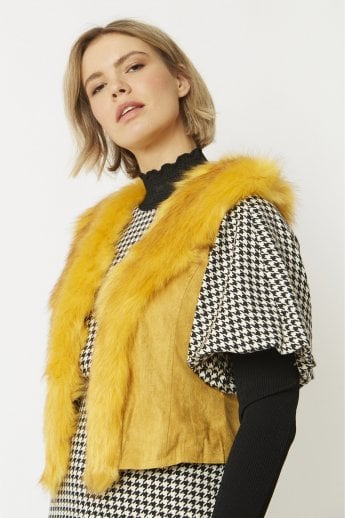 JAYLEY Yellow Faux Fur Faux Suede Gilet | Waistcoat