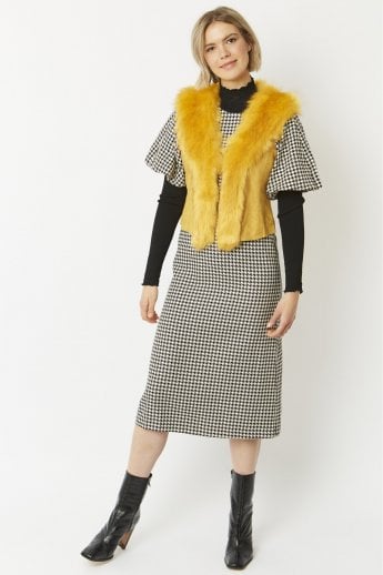 JAYLEY Yellow Faux Fur Faux Suede Gilet | Waistcoat