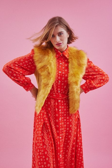 JAYLEY Yellow Faux Fur Faux Suede Gilet | Waistcoat