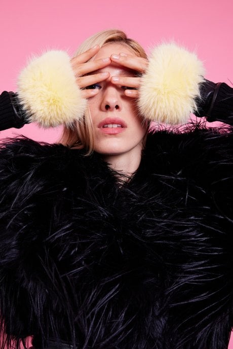 JAYLEY Yellow Faux Fur Fingerless Gloves