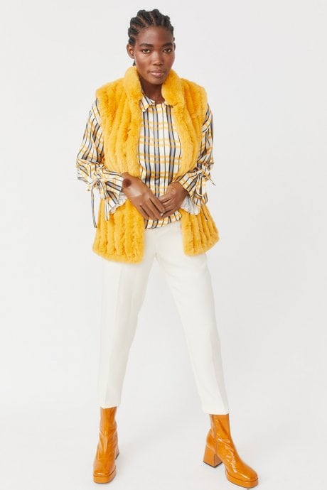 JAYLEY Yellow Faux Fur Gilet | Waistcoat