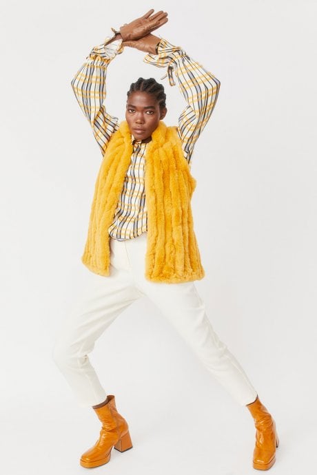 JAYLEY Yellow Faux Fur Gilet | Waistcoat