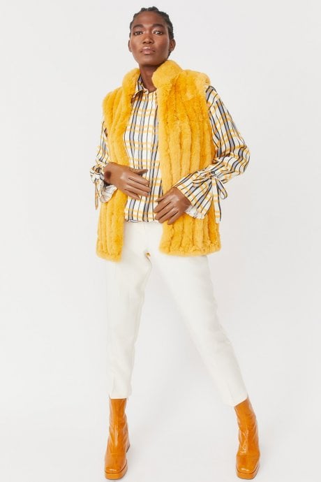 JAYLEY Yellow Faux Fur Gilet | Waistcoat