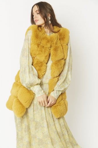 JAYLEY Yellow Faux Fur Gilet | Waistcoat
