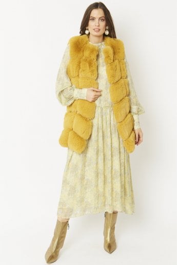 JAYLEY Yellow Faux Fur Gilet | Waistcoat