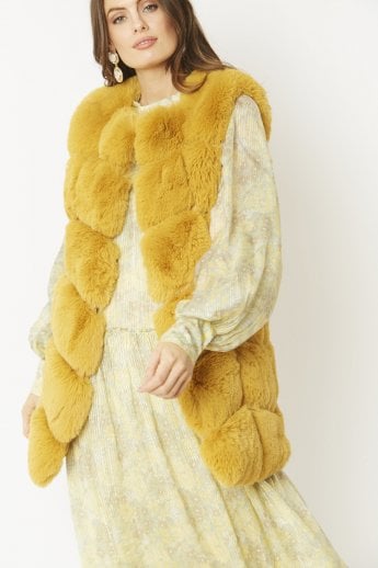 JAYLEY Yellow Faux Fur Gilet | Waistcoat
