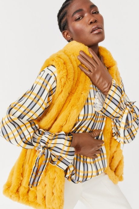 JAYLEY Yellow Faux Fur Gilet | Waistcoat