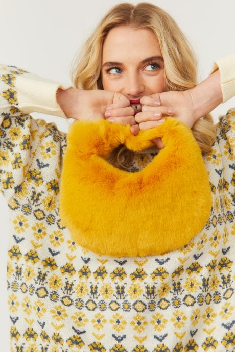 JAYLEY Yellow Faux Fur Jodie Tote Bag