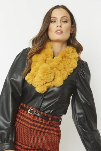 JAYLEY Yellow Faux Fur Pat Scarf