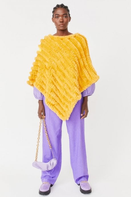 JAYLEY Yellow Faux Fur Poncho