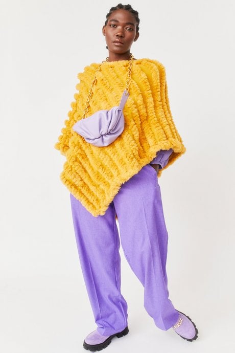 JAYLEY Yellow Faux Fur Poncho