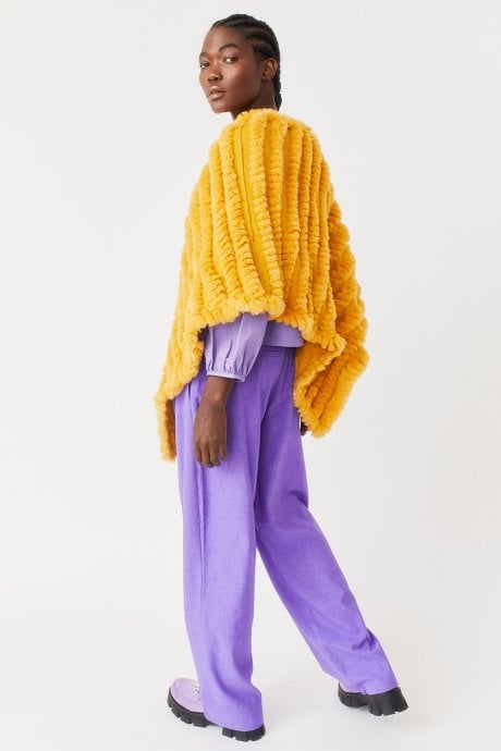 JAYLEY Yellow Faux Fur Poncho