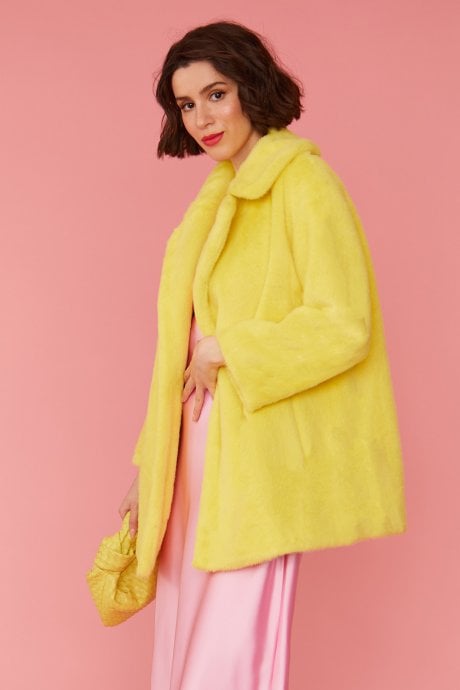JAYLEY Yellow Faux Fur Short Coat