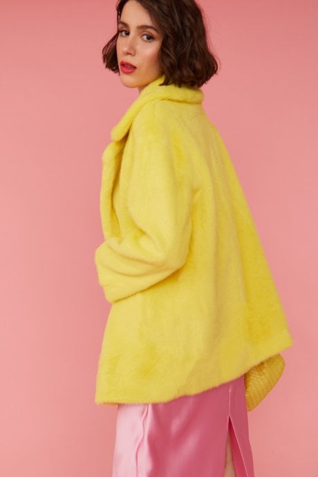 JAYLEY Yellow Faux Fur Short Coat