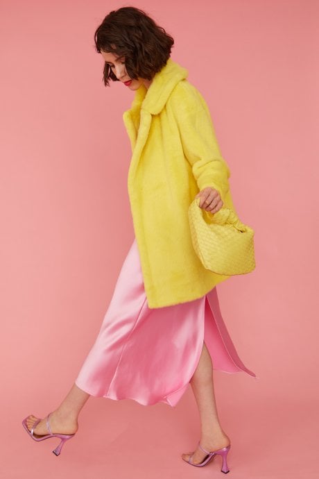 JAYLEY Yellow Faux Fur Short Coat
