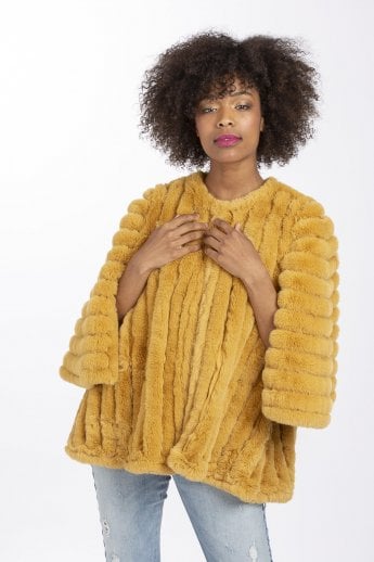 JAYLEY Yellow Faux Fur Striped Coat