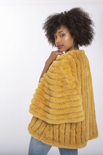 JAYLEY Yellow Faux Fur Striped Coat