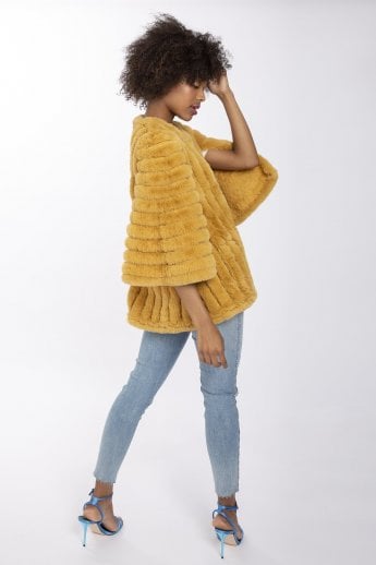 JAYLEY Yellow Faux Fur Striped Coat