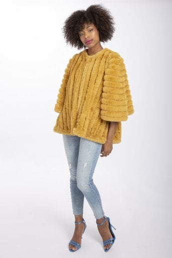 JAYLEY Yellow Faux Fur Striped Coat