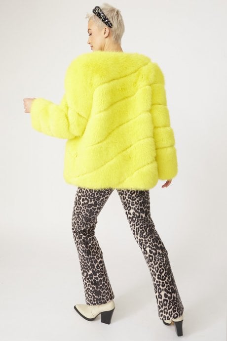 JAYLEY Yellow Faux Fur Striped Gaga Coat