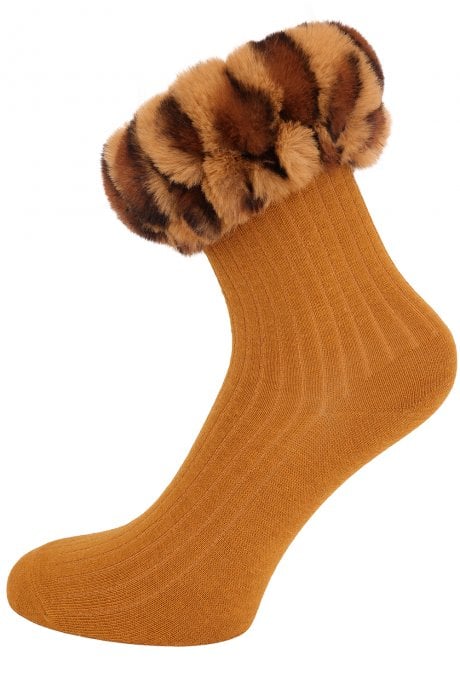 JAYLEY Yellow Faux Fur Trim Socks