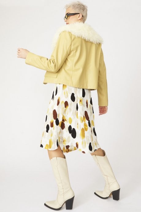 JAYLEY Yellow Faux Leather Jacket With Faux Shearling Collar