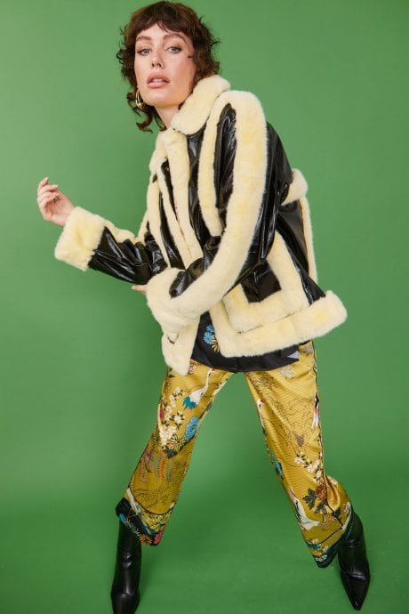 JAYLEY Yellow Faux Shearling Aviator Jacket