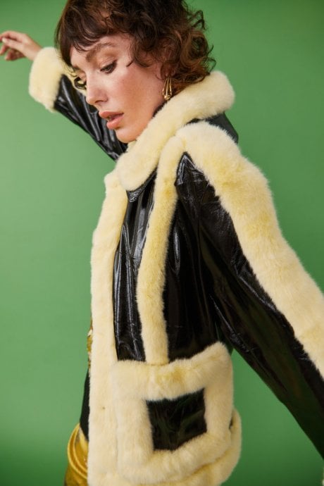 JAYLEY Yellow Faux Shearling Aviator Jacket