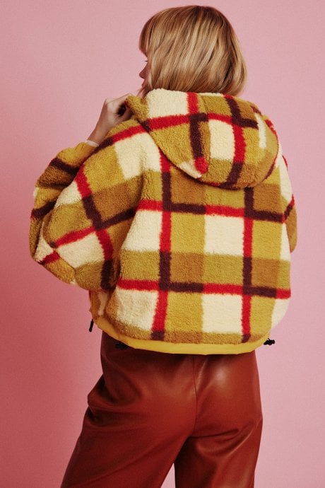 JAYLEY Yellow Faux Shearling Check Jacket