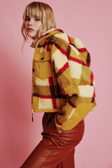 JAYLEY Yellow Faux Shearling Check Jacket