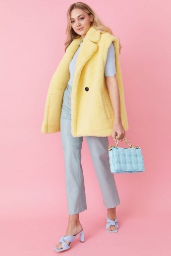 JAYLEY Yellow Faux Shearling Midi Gilet | Waistcoat