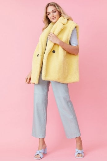 JAYLEY Yellow Faux Shearling Midi Gilet | Waistcoat