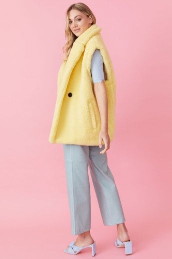 JAYLEY Yellow Faux Shearling Midi Gilet | Waistcoat