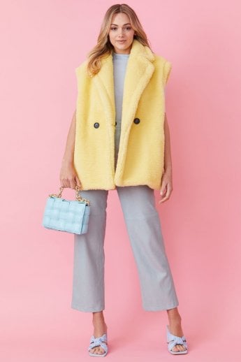 JAYLEY Yellow Faux Shearling Midi Gilet | Waistcoat