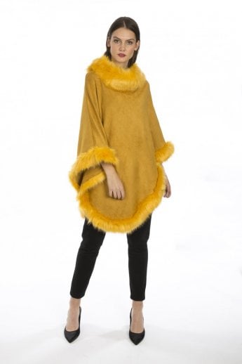 JAYLEY Yellow Faux Suede And Faux Fur Poncho