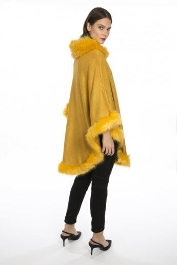 JAYLEY Yellow Faux Suede And Faux Fur Poncho