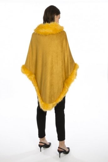 JAYLEY Yellow Faux Suede And Faux Fur Poncho