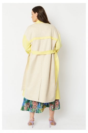 JAYLEY Yellow Faux Suede Animal Print Trench Coat