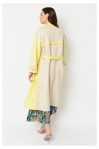 JAYLEY Yellow Faux Suede Animal Print Trench Coat
