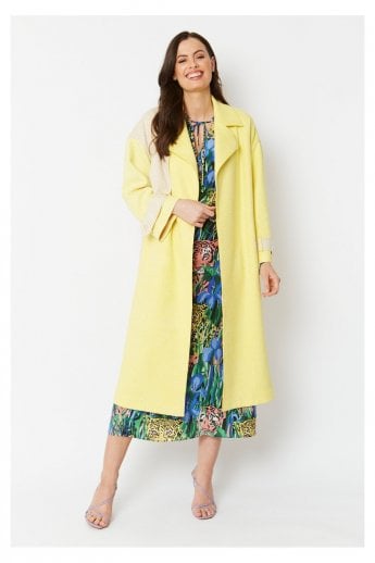 JAYLEY Yellow Faux Suede Animal Print Trench Coat