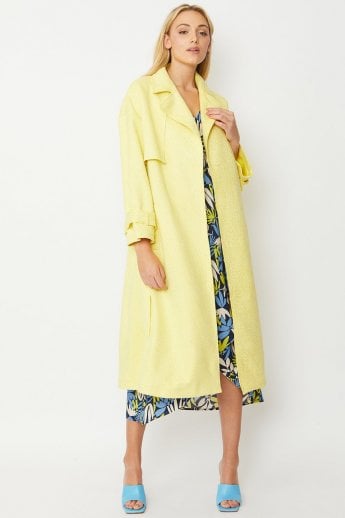 JAYLEY Yellow Faux Suede Animal Print Trench Coat