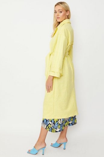 JAYLEY Yellow Faux Suede Animal Print Trench Coat