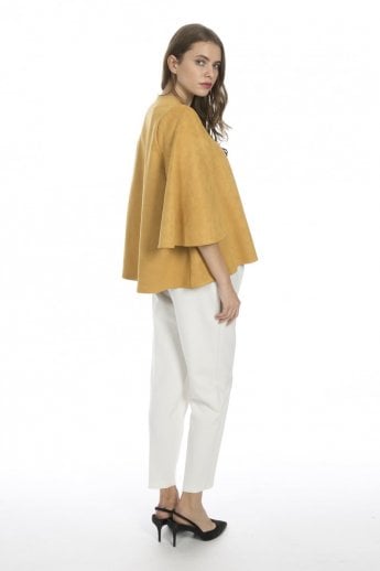 JAYLEY Yellow Faux Suede Cape Jacket