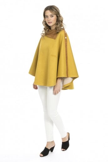 JAYLEY Yellow Faux Suede Digital Print Poncho